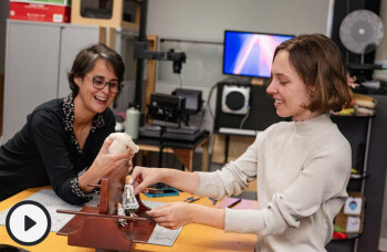 Dr Veras and student Audrey Wass in the experimental lab working on the puppets.
